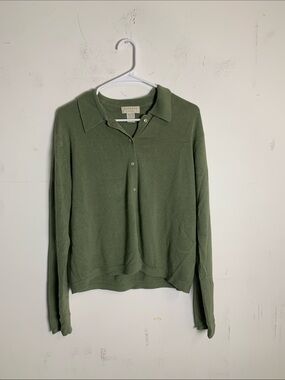 Express Green Button-Up Knit Polo